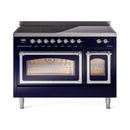 ILVE Nostalgie II Noblesse 48-Inch Induction Range with Triple Glass Door in Midnight Blue with Chrome Trim (UNI486NMPMBC)