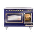 ILVE Nostalgie II Noblesse 48-Inch Induction Range with Triple Glass Door in Midnight Blue with Brass Trim (UNI486NMPMBG)