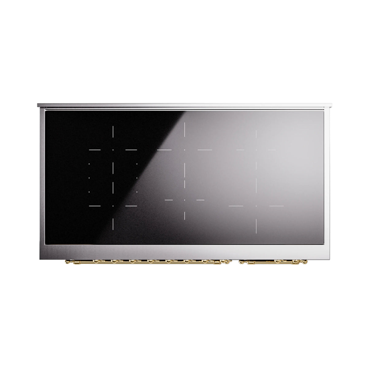Midnight blue induction range glass cooktop panel with metal trim