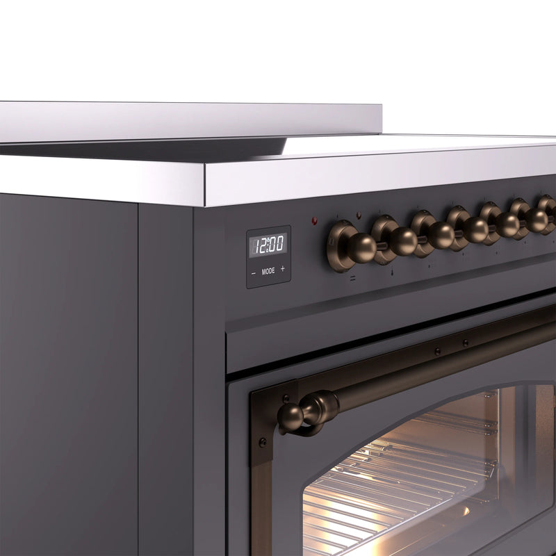ILVE Nostalgie II Noblesse 48-Inch Induction Range with Triple Glass Door in Matte Graphite with Bronze Trim (UNI486NMPMGB)