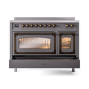 ILVE Nostalgie II Noblesse 48-Inch Induction Range with Triple Glass Door in Matte Graphite with Bronze Trim (UNI486NMPMGB)
