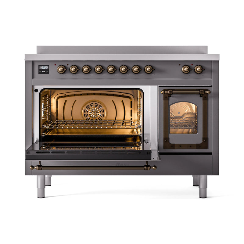 ILVE Nostalgie II Noblesse 48-Inch Induction Range with Triple Glass Door in Matte Graphite with Bronze Trim (UNI486NMPMGB)