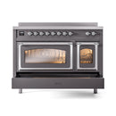 ILVE Nostalgie II Noblesse 48-Inch Induction Range with Triple Glass Door in Matte Graphite with Chrome Trim (UNI486NMPMGC)