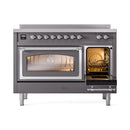 ILVE Nostalgie II Noblesse 48-Inch Induction Range with Triple Glass Door in Matte Graphite with Chrome Trim (UNI486NMPMGC)