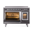 ILVE Nostalgie II Noblesse 48-Inch Induction Range with Triple Glass Door in Matte Graphite with Chrome Trim (UNI486NMPMGC)