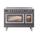 ILVE Nostalgie II Noblesse 48-Inch Induction Range with Triple Glass Door in Matte Graphite with Chrome Trim (UNI486NMPMGC)