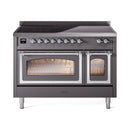 ILVE Nostalgie II Noblesse 48-Inch Induction Range with Triple Glass Door in Matte Graphite with Chrome Trim (UNI486NMPMGC)
