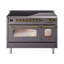 ILVE Nostalgie II Noblesse 48-Inch Induction Range with Triple Glass Door in Matte Graphite with Brass Trim (UNI486NMPMGG)