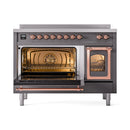ILVE Nostalgie II Noblesse 48-Inch Induction Range with Triple Glass Door in Matte Graphite with Copper Trim (UNI486NMPMGP)