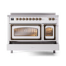 ILVE Nostalgie II Noblesse 48-Inch Induction Range with Triple Glass Door in White with Bronze Trim (UNI486NMPWHB)