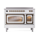 ILVE Nostalgie II Noblesse 48-Inch Induction Range with Triple Glass Door in White with Bronze Trim (UNI486NMPWHB)
