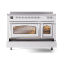 ILVE Nostalgie II Noblesse 48-Inch Induction Range with Triple Glass Door in White with Chrome Trim (UNI486NMPWHC)
