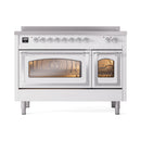 ILVE Nostalgie II Noblesse 48-Inch Induction Range with Triple Glass Door in White with Chrome Trim (UNI486NMPWHC)