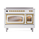 ILVE Nostalgie II Noblesse 48-Inch Induction Range with Triple Glass Door in White with Brass Trim (UNI486NMPWHG)