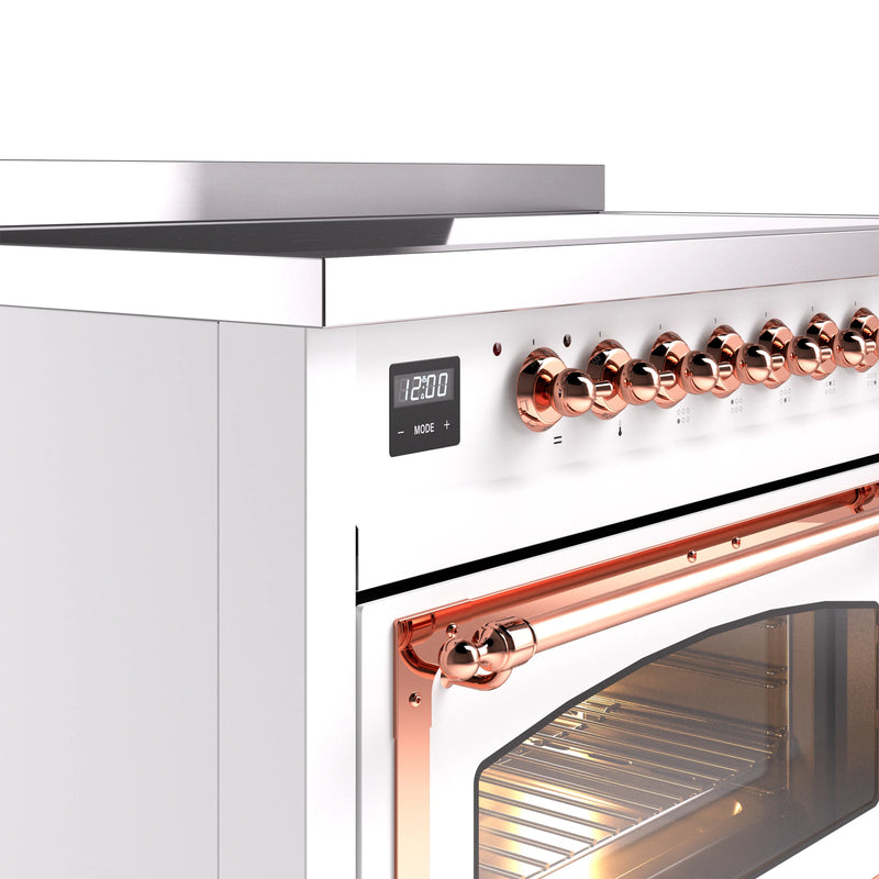 ILVE Nostalgie II Noblesse 48-Inch Induction Range with Triple Glass Door in White with Copper Trim (UNI486NMPWHP)