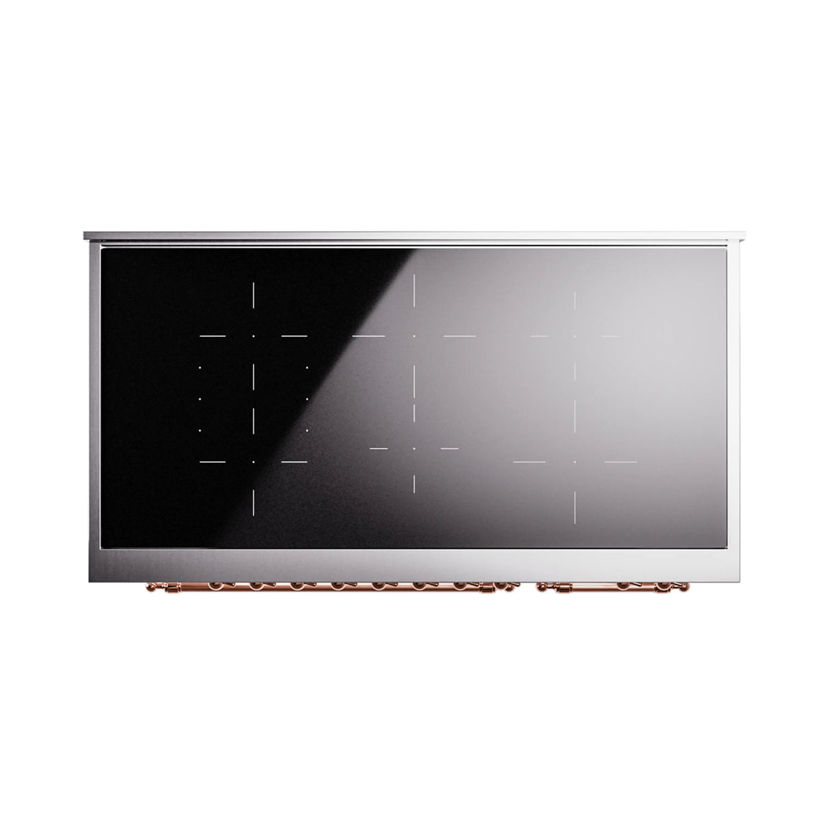 White range drawer front with black glass panel and copper trim handle