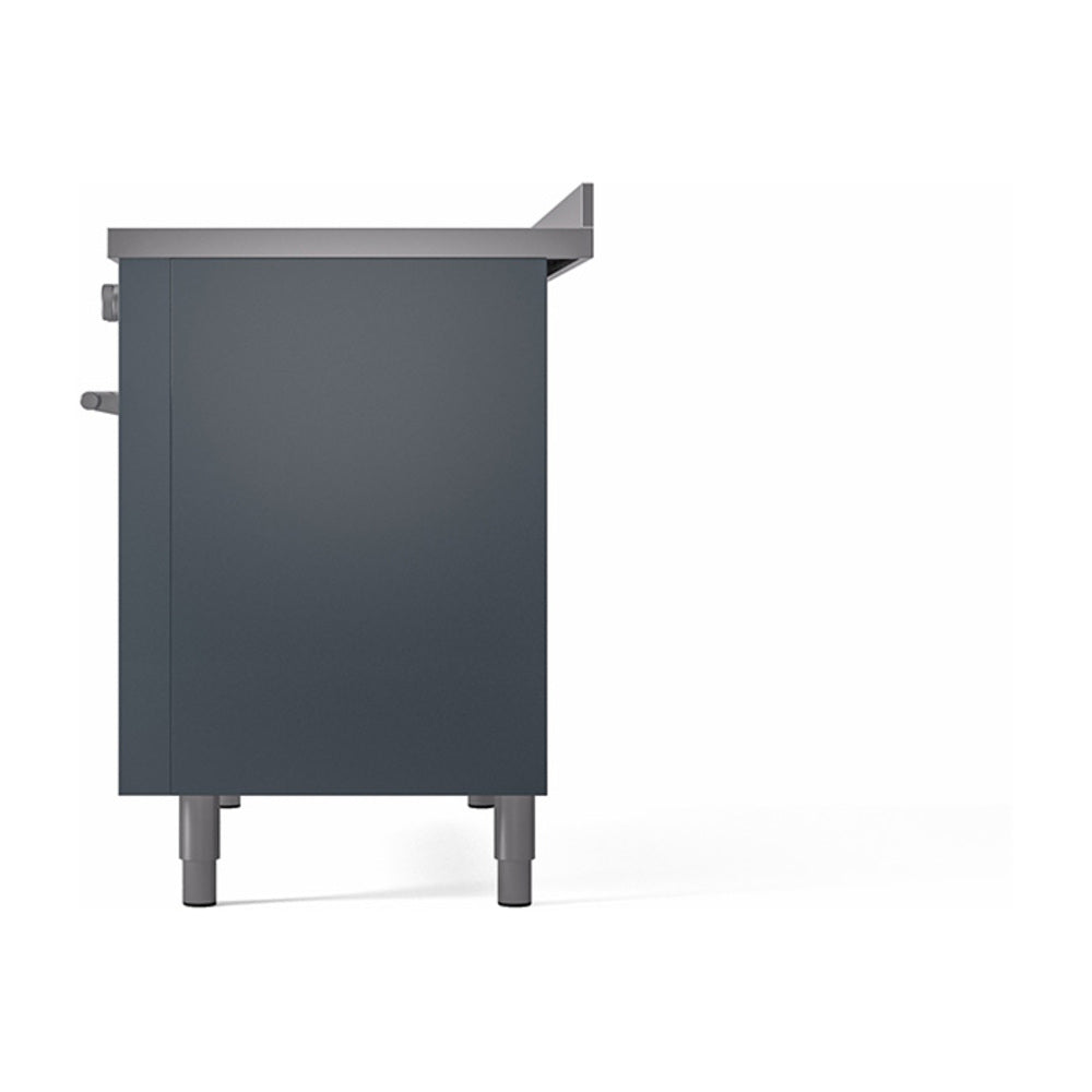 Blue-grey solid-door oven cabinet with side controls and four leveling legs