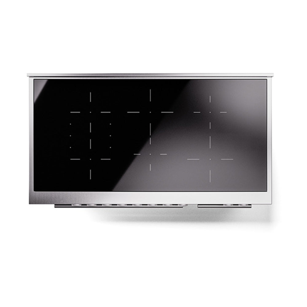Stainless steel induction cooktop glass with control markings and dials