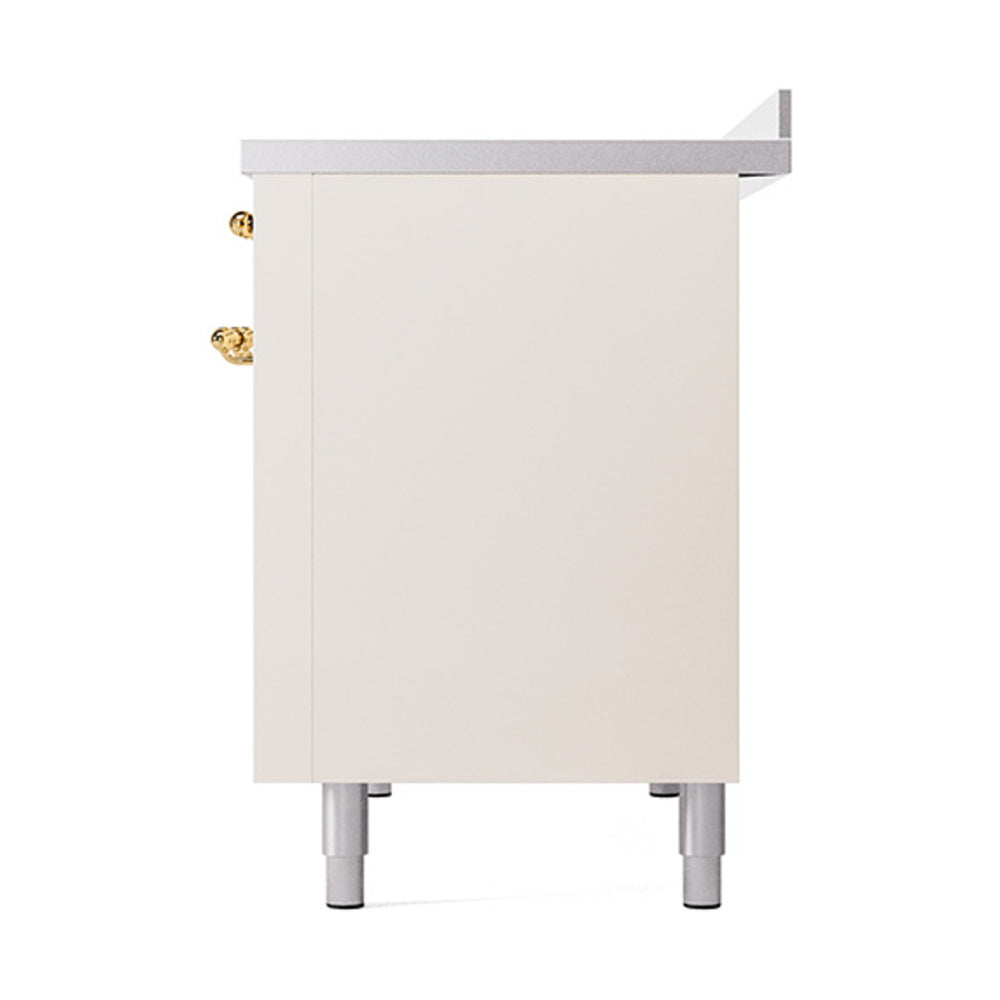 Antique white oven cabinet side panel with brass hardware and leveling legs