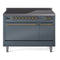 ILVE 48-Inch Nostalgie II Induction Range with Solid Door Oven in Blue Grey with Brass Trim (UPI486QNMPBGG)