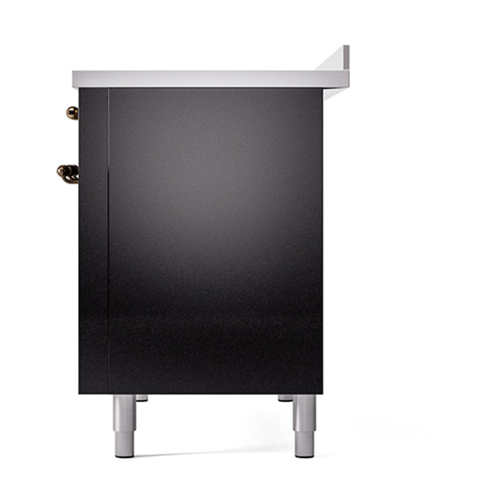 Glossy black oven body with bronze side handles and silver feet