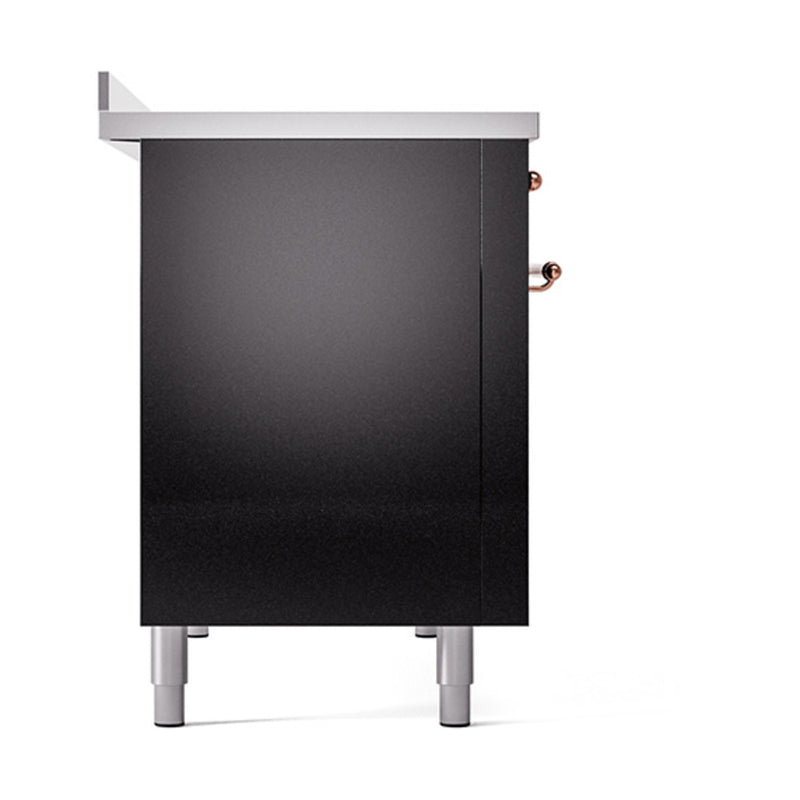 ILVE 48-Inch Nostalgie II Induction Range with Solid Door Oven in Glossy Black with Copper Trim (UPI486QNMPBKP)