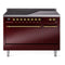 ILVE 48-Inch Nostalgie II Induction Range with Solid Door Oven in Burgundy with Brass Trim (UPI486QNMPBUG)