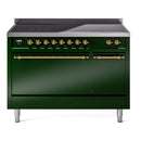 ILVE 48-Inch Nostalgie II Induction Range with Solid Door Oven in Emerald Green with Brass Trim (UPI486QNMPEGG)
