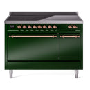 ILVE 48-Inch Nostalgie II Induction Range with Solid Door Oven in Emerald Green with Copper Trim (UPI486QNMPEGP)