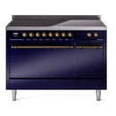 ILVE 48-Inch Nostalgie II Induction Range with Solid Door Oven in Midnight Blue with Bronze Trim (UPI486QNMPMBB)
