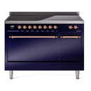 ILVE 48-Inch Nostalgie II Induction Range with Solid Door Oven in Midnight Blue with Copper Trim (UPI486QNMPMBP)