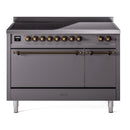 ILVE 48-Inch Nostalgie II Induction Range with Solid Door Oven in Matte Graphite with Bronze Trim (UPI486QNMPMGB)
