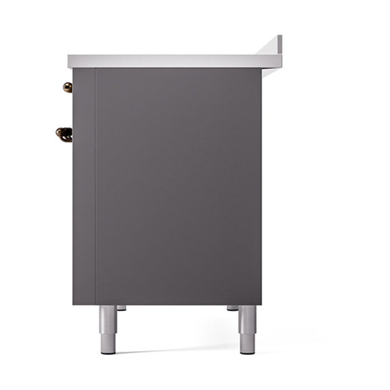 ILVE 48-Inch Nostalgie II Induction Range with Solid Door Oven in Matte Graphite with Bronze Trim (UPI486QNMPMGB)