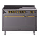 ILVE 48-Inch Nostalgie II Induction Range with Solid Door Oven in Matte Graphite with Brass Trim (UPI486QNMPMGG)