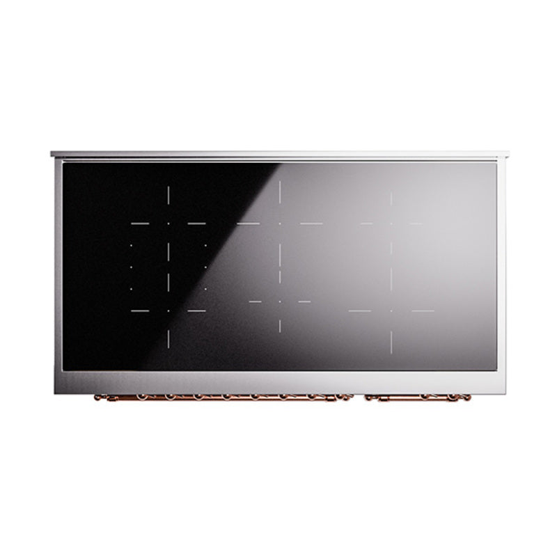 Matte graphite induction range with black glass cooktop panel and trim