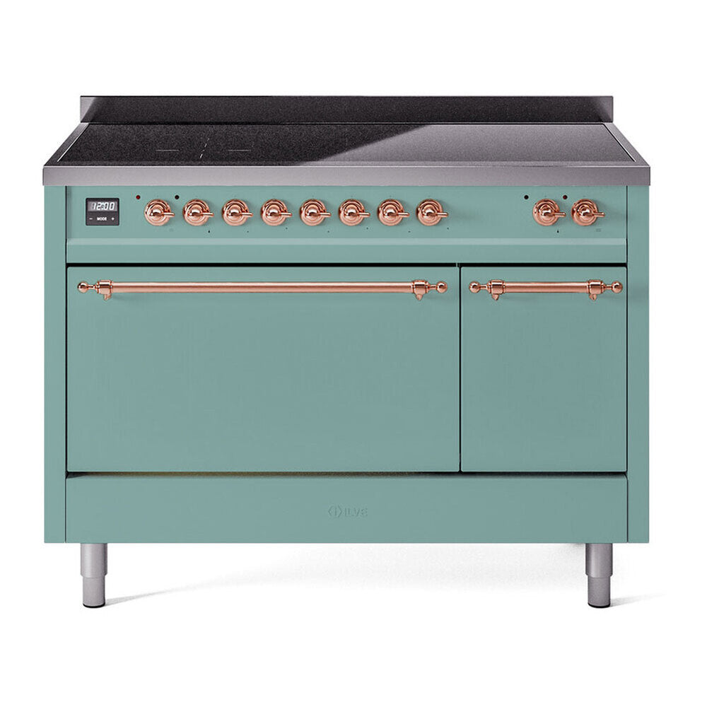 ILVE 48-Inch Nostalgie II Induction Range with Solid Door Oven in Mediterranean Mint with Copper Trim (UPI486QNMPMMP)