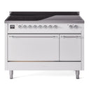ILVE 48-Inch Nostalgie II Induction Range with Solid Door Oven in Stainless Steel with White with Chrome Trim (UPI486QNMPWHC)
