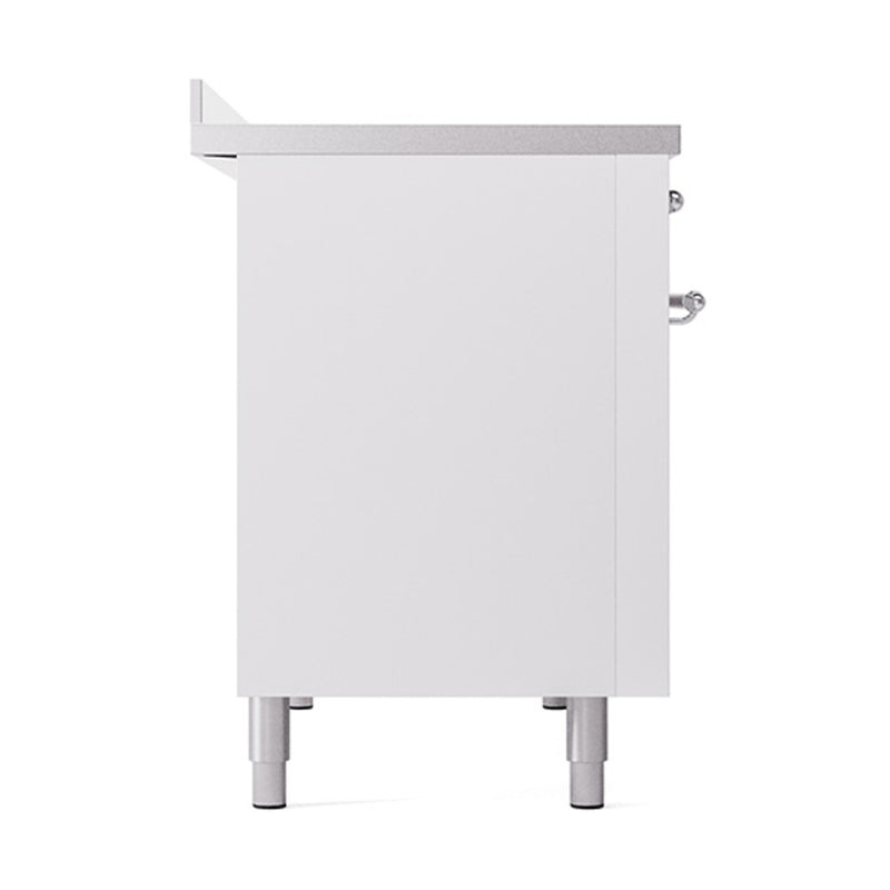 ILVE 48-Inch Nostalgie II Induction Range with Solid Door Oven in Stainless Steel with White with Chrome Trim (UPI486QNMPWHC)