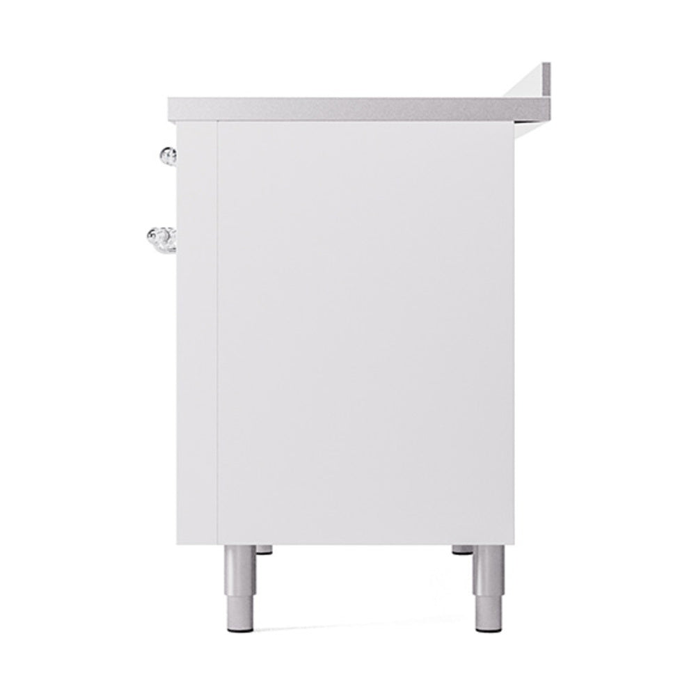 White induction range base with rear panel and four adjustable feet