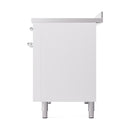 ILVE 48-Inch Nostalgie II Induction Range with Solid Door Oven in Stainless Steel with White with Chrome Trim (UPI486QNMPWHC)