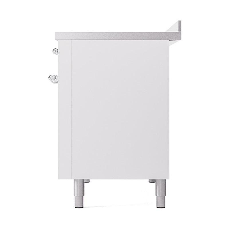 ILVE 48-Inch Nostalgie II Induction Range with Solid Door Oven in Stainless Steel with White with Chrome Trim (UPI486QNMPWHC)