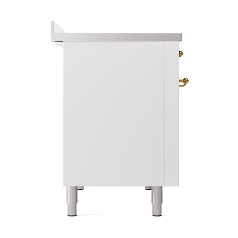 ILVE 48-Inch Nostalgie II Induction Range with Solid Door Oven in Stainless Steel with White with Brass Trim (UPI486QNMPWHG)