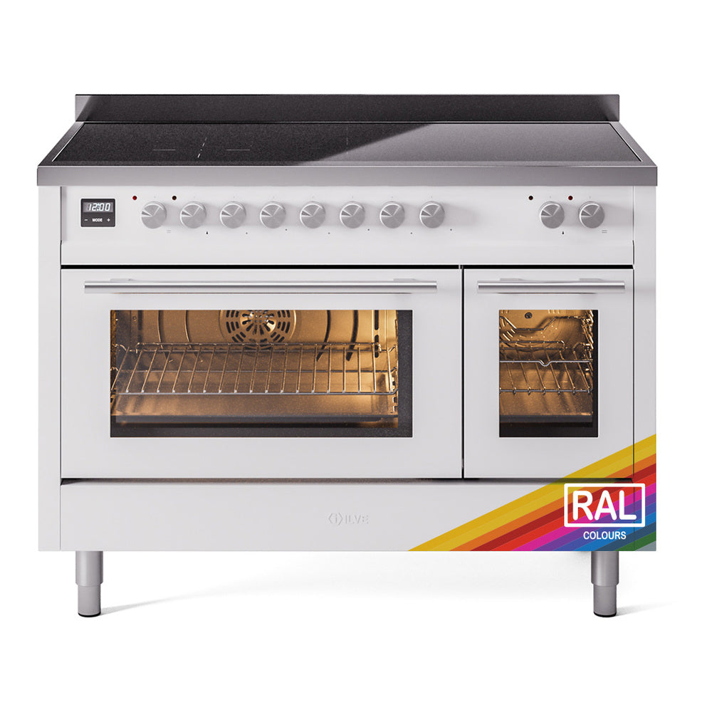 Induction range front with open ovens and RAL color finish label