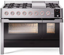 ILVE Panoramagic 48-Inch Freestanding Natural Gas Dual Fuel Range in Stainless Steel (UPM12FDS3SS)