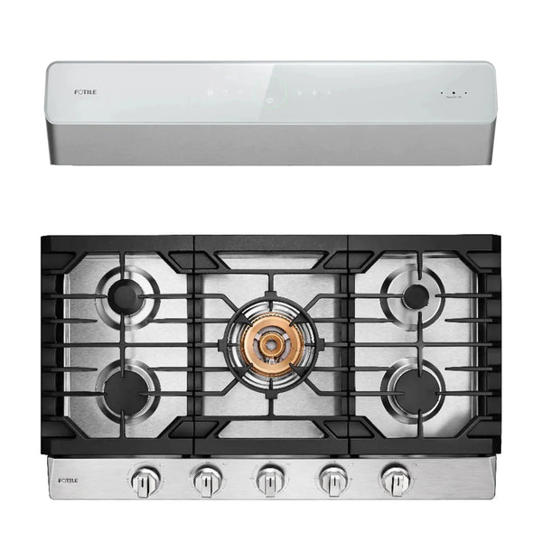 Fotile 2-Piece Appliance Package - 36-Inch Tri-Ring Burner Gas Cooktop and Under Cabinet Range Hood
