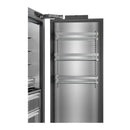 Stainless steel refrigerator fresh-food compartment with adjustable shelves and door bins