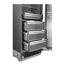 Panel-ready refrigerator open door with adjustable shelves and storage bins