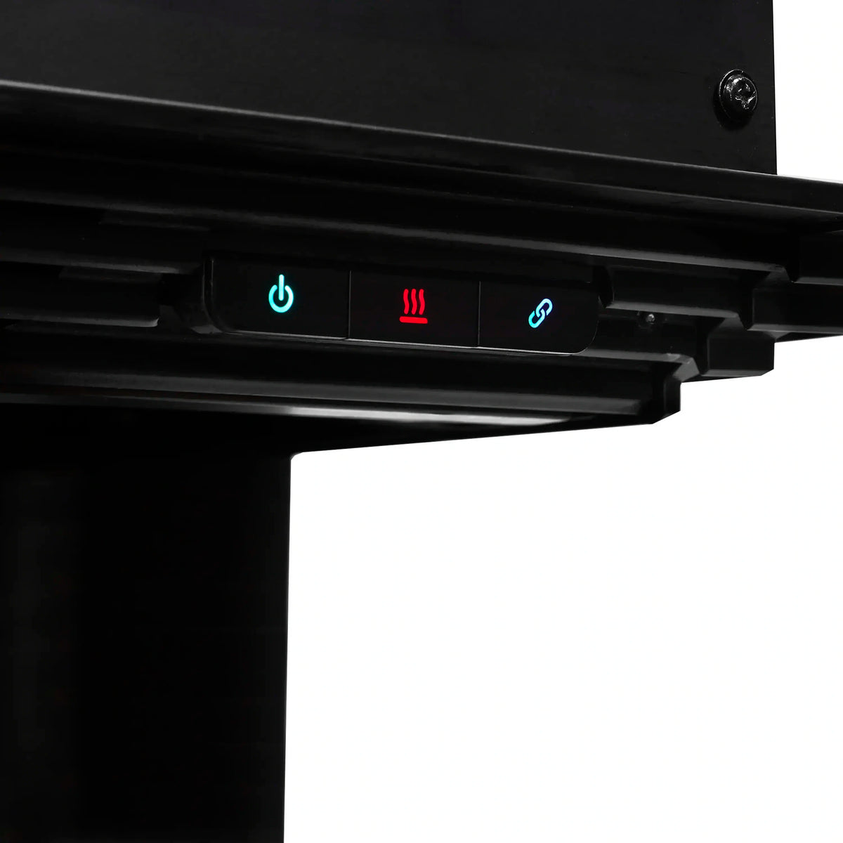 Electric fireplace control panel with power, heat, and flame icons