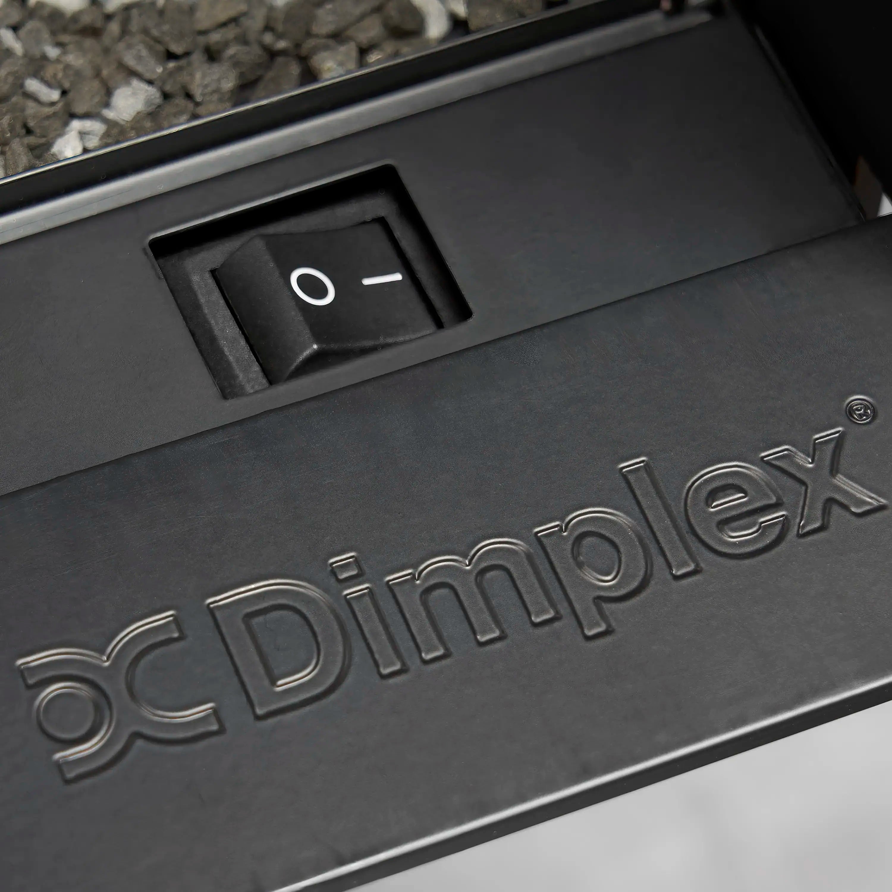 Dark control panel with on/off switch and Dimplex Ignite Ultra logo