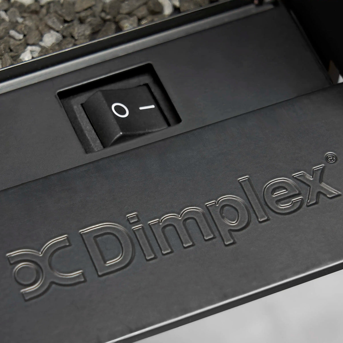 Dimplex fireplace control area with power switch marked “0”
